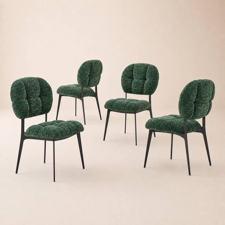 Desk One Clover Dining Chair – Green Chenille and Black Metal Frame
