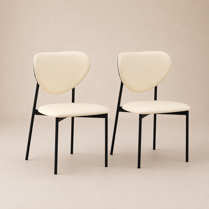 Desk One Nola Dining Chair – Cream PU Leather and Black Metal Frame