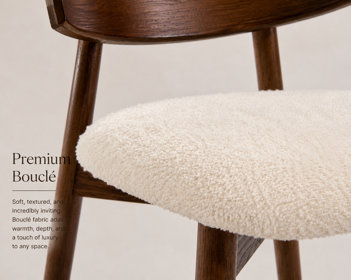 Desk One Pagayer – Solid Hardwood Dining Chair with Soft Bouclé Seat (Mid-Century Design)