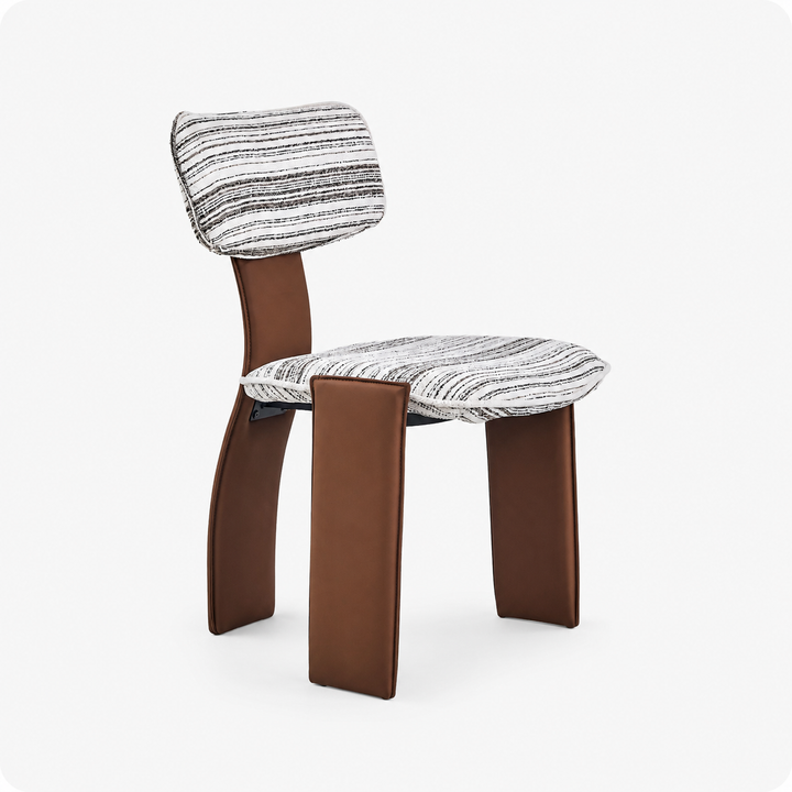 Desk One Pegaso Dining Chair – Textured Fabric Upholstery and Walnut Finish