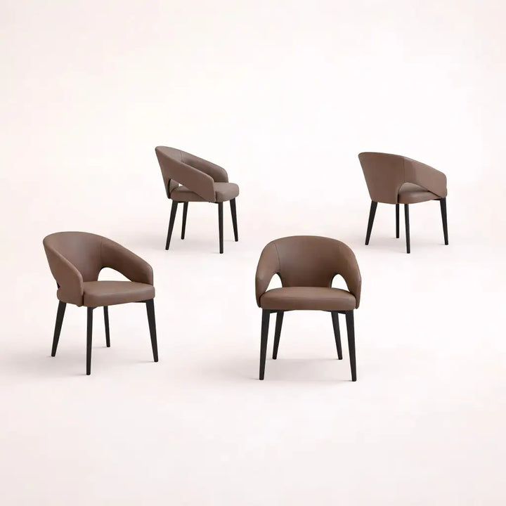 Desk One OliMaré - Curved PU Leather Semi-Armrest Dining Chair in Cream and Taupe