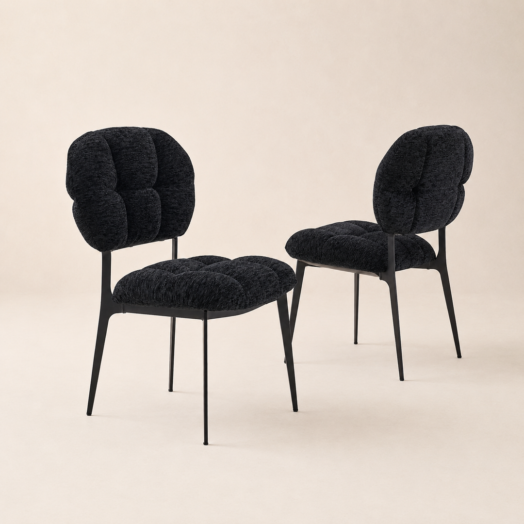 Desk One Clover Dining Chair – Green Chenille and Black Metal Frame