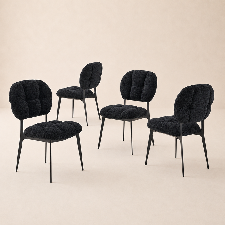 Desk One Clover Dining Chair – Green Chenille and Black Metal Frame