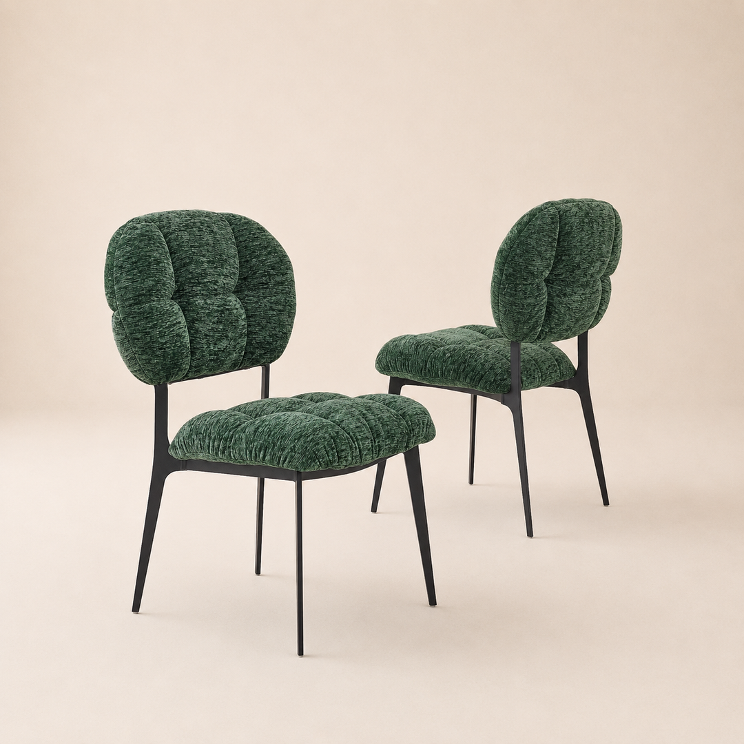 Desk One Clover Dining Chair – Green Chenille and Black Metal Frame