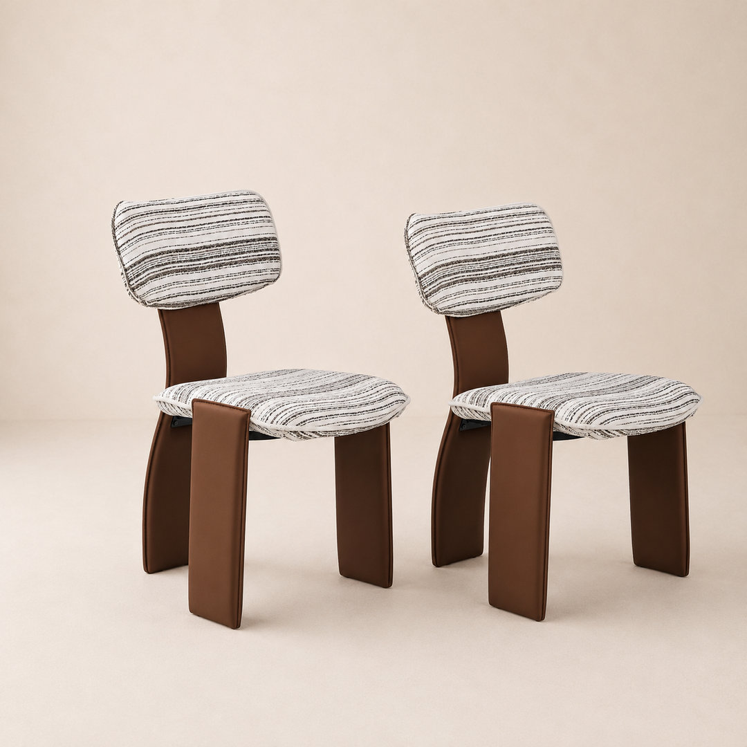 Desk One Pegaso Dining Chair – Textured Fabric Upholstery and Walnut Finish