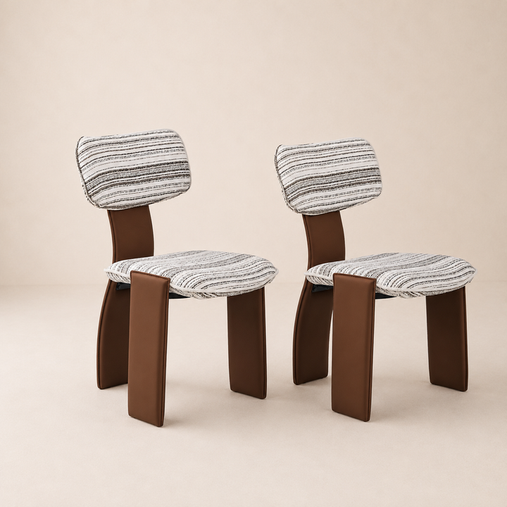 Desk One Pegaso Dining Chair – Textured Fabric Upholstery and Walnut Finish