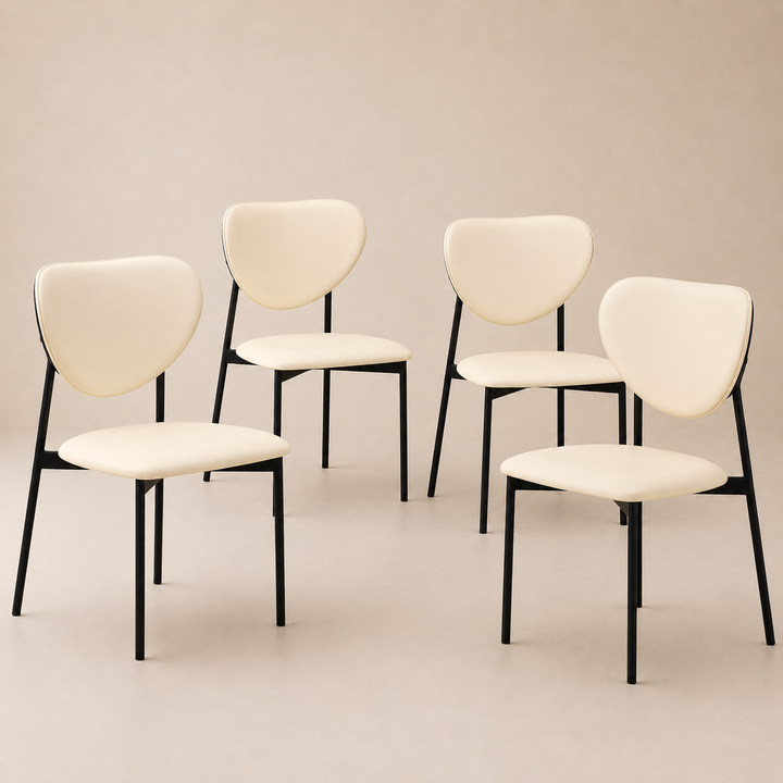 Desk One Nola Dining Chair – Cream PU Leather and Black Metal Frame