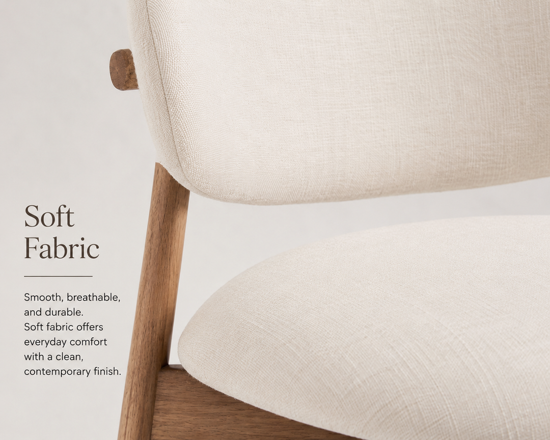 Desk One Dante – Soft Fabric Upholstered & Solid Ash Wood Mid-Century Dining Chair