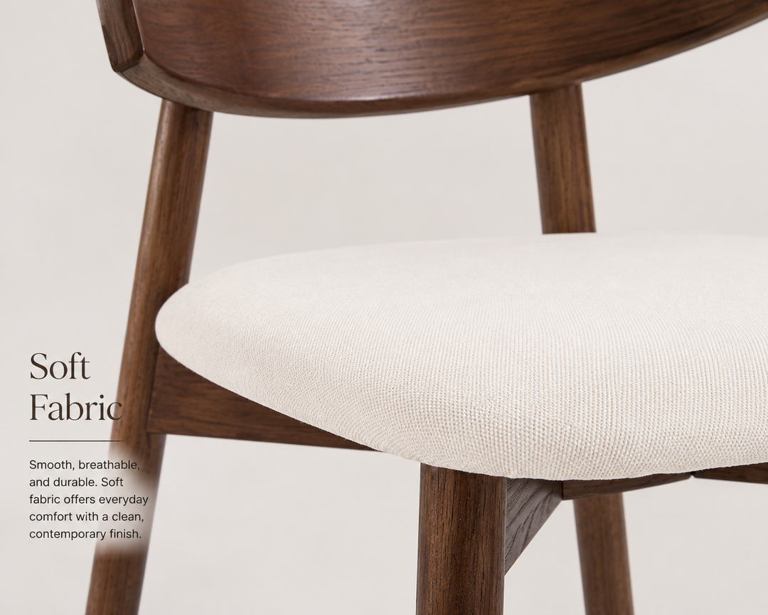 Desk One Pagayer – Solid Hardwood Dining Chair with Soft Bouclé Seat (Mid-Century Design)