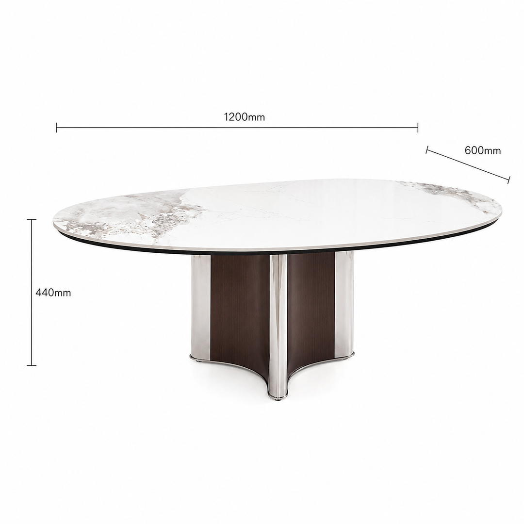Desk One Renzo – White Sintered Stone & Red Bronze Wood Grain Designer Coffee Table