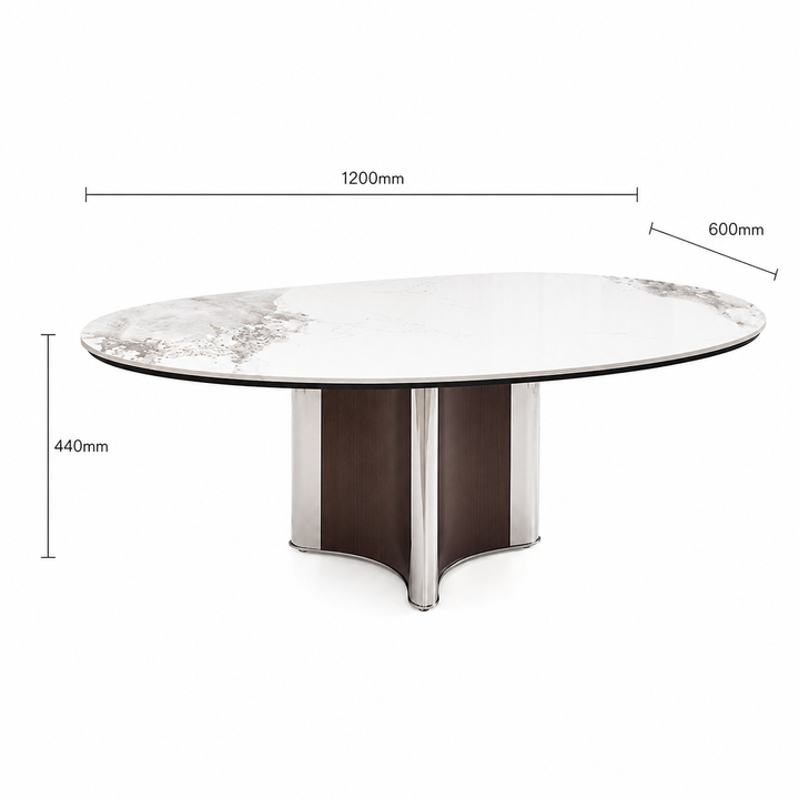 Desk One Renzo – White Sintered Stone & Red Bronze Wood Grain Designer Coffee Table