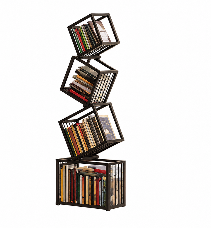 Desk One Modern Metal Bookshelf - 4-Tier Freestanding Stacking Shelf in Matt White and Matt Black