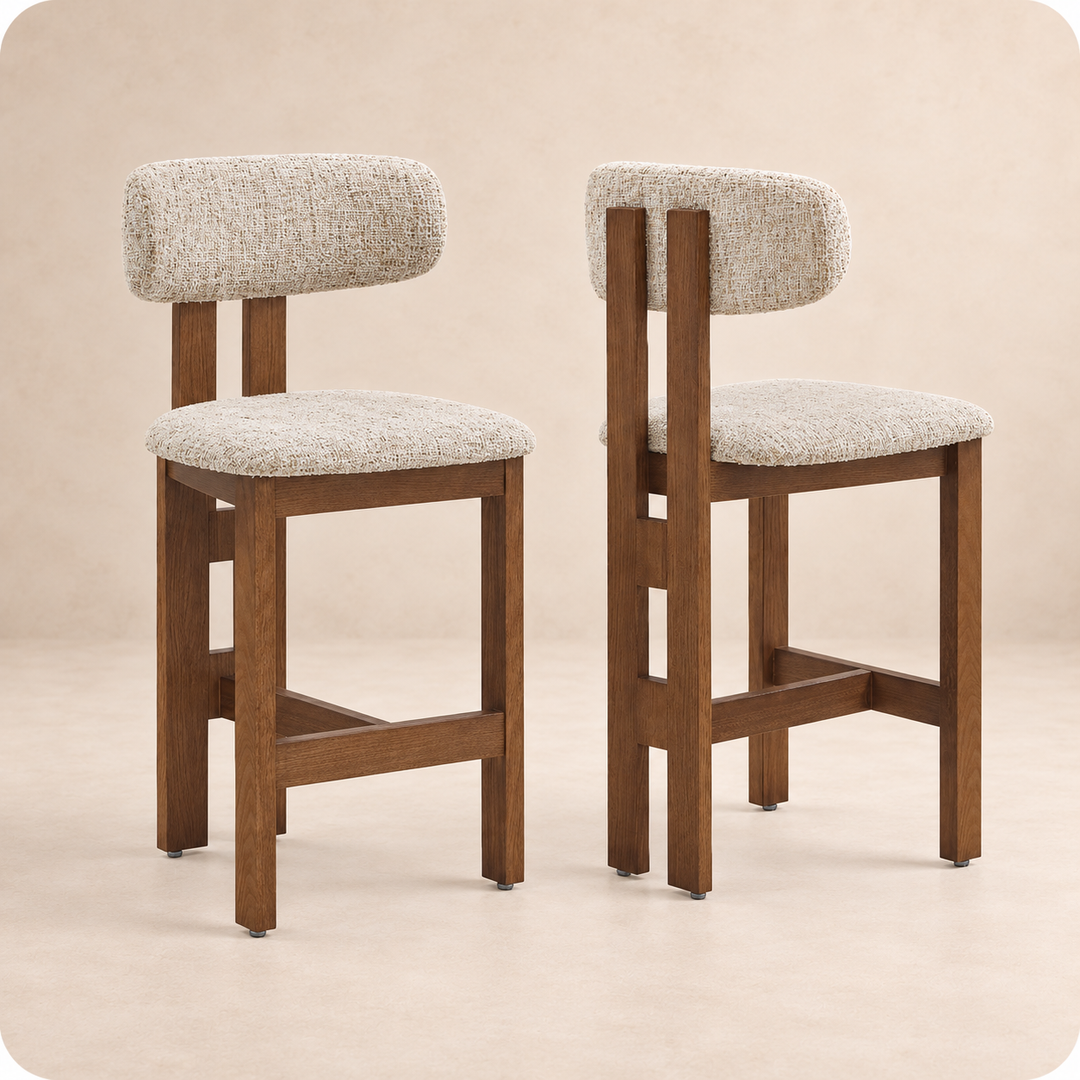 Desk One Maren Solid Wood Upholstered Counter Stool