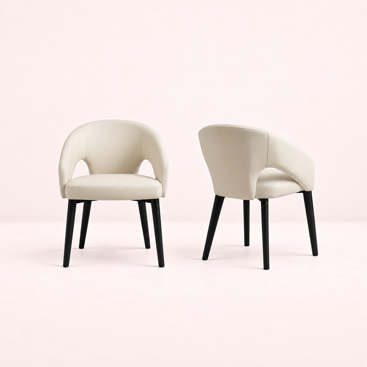 Desk One OliMaré - Curved PU Leather Semi-Armrest Dining Chair in Cream and Taupe