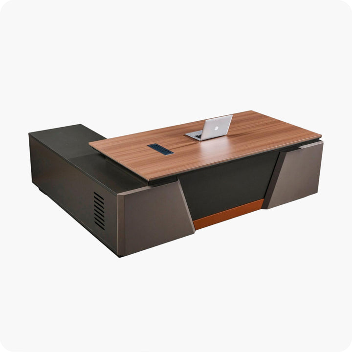 Corner desk with side cabinet/ corner work station/ L shaped desk S901 Teak Grey