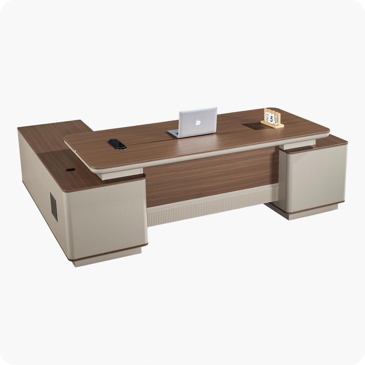 Corner desk with side cabinet/ corner work station/ L shaped desk s902 Brown Grey
