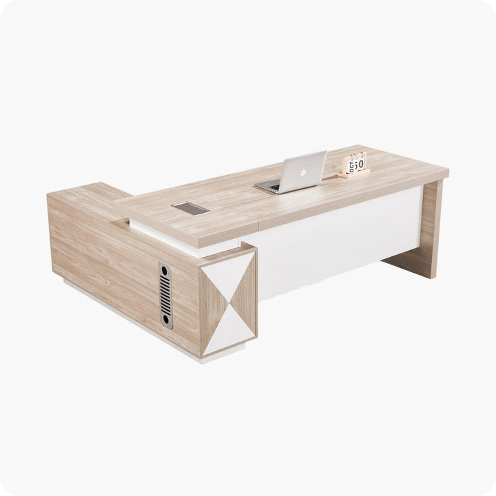 Corner desk with storage/ corner work station/ L shaped desk A003 Nika Oak White