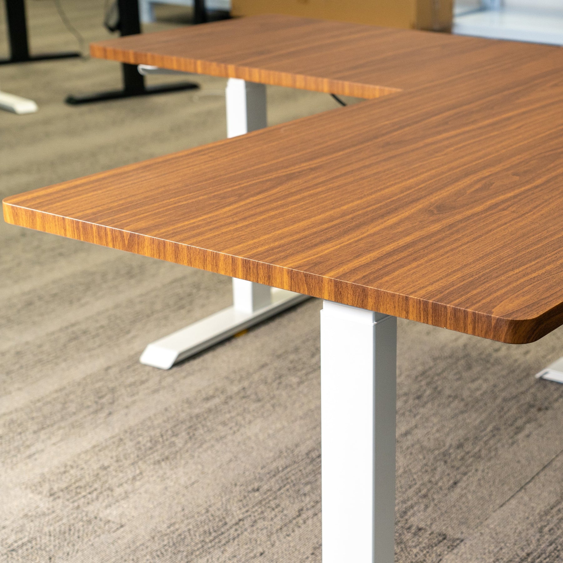 2. L-Shaped 3-Leg Standing Desk with Dual Tabletop and Triple Motors