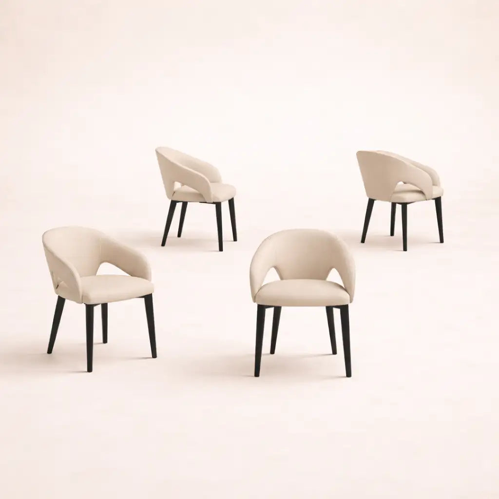 Desk One OliMaré - Curved PU Leather Semi-Armrest Dining Chair in Cream and Taupe