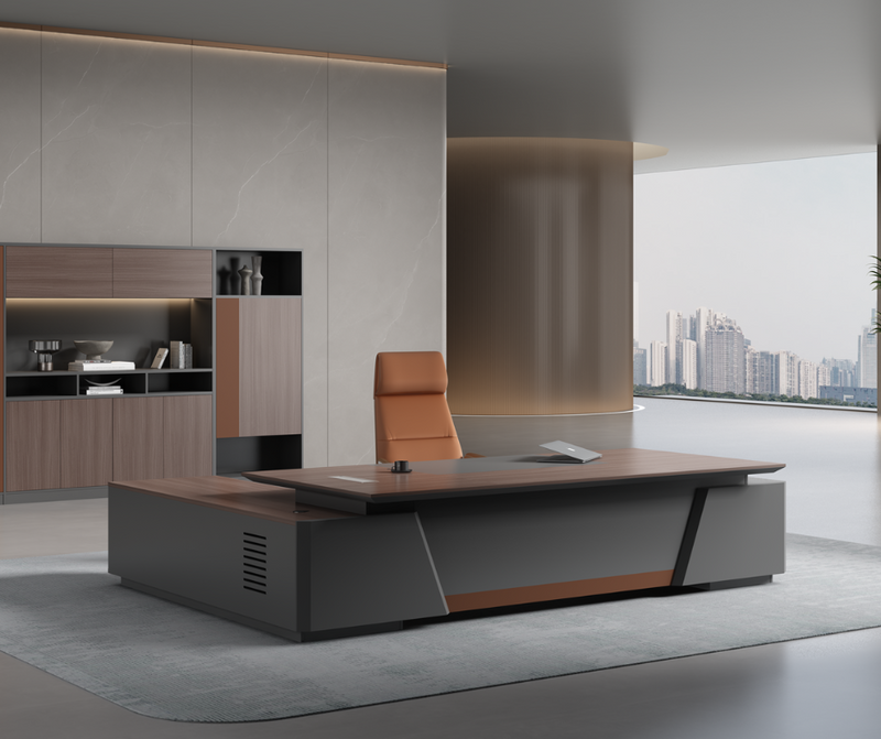 1. Deskone L Shaped Desk S901 Teak Grey