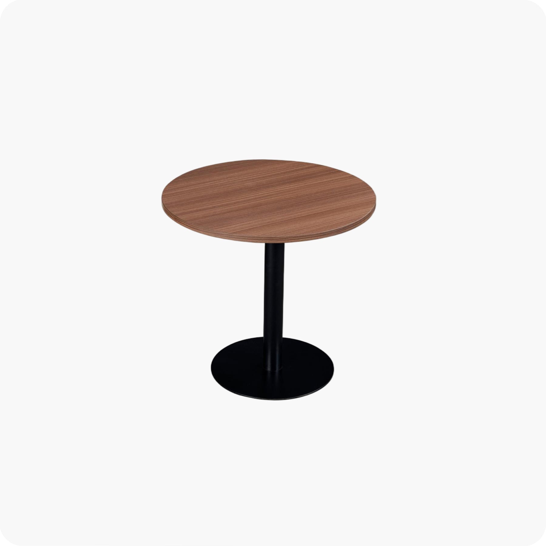 1. Round Walnut Plywood Cafe Table with Black Metal Base