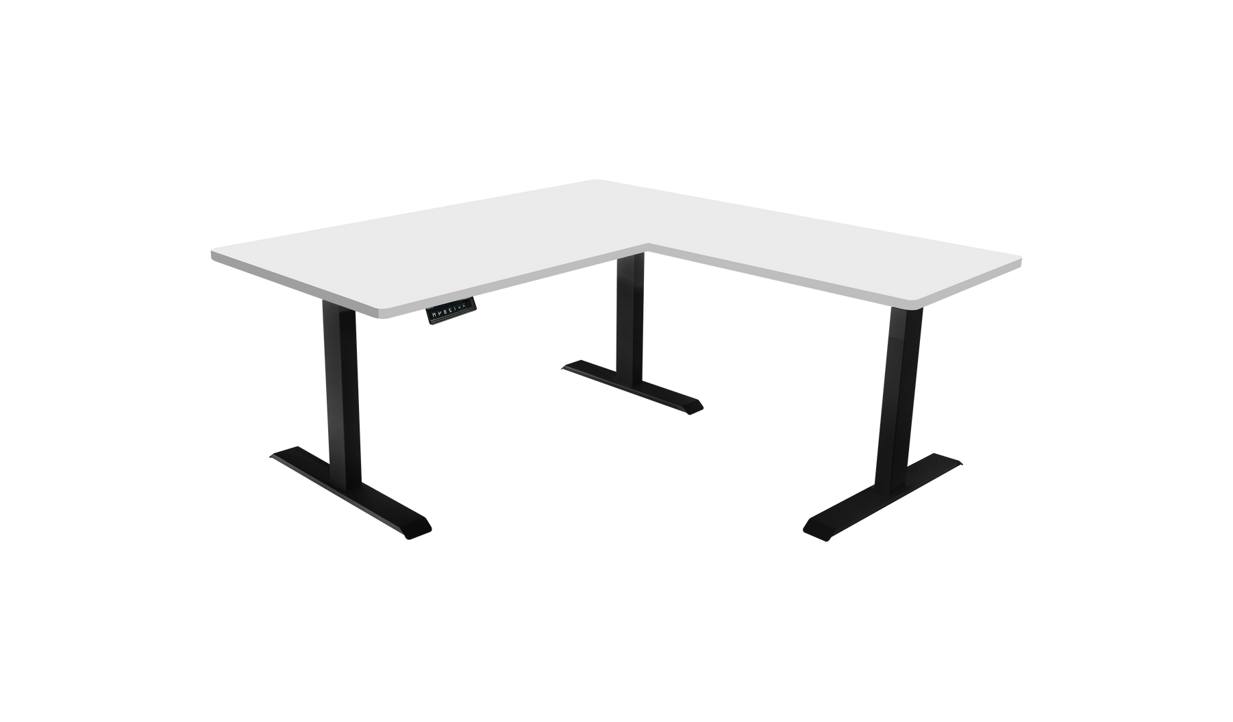 1. L-Shaped 3-Leg Standing Desk With Dual Tabletop and Triple Motors