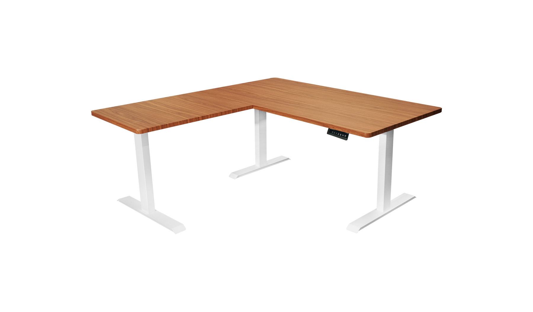 2. Deskone L-Shaped 3-Leg Standing Desk with Dual Tabletop and Triple Motors