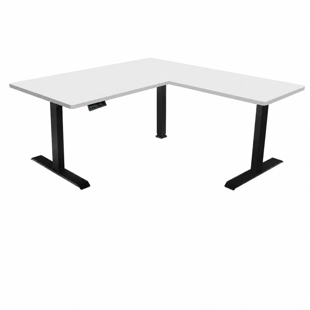 Desk One L-Shaped Standing Desk - Triple Motor 3-Leg Sit-Stand Desk with Dual Tabletop