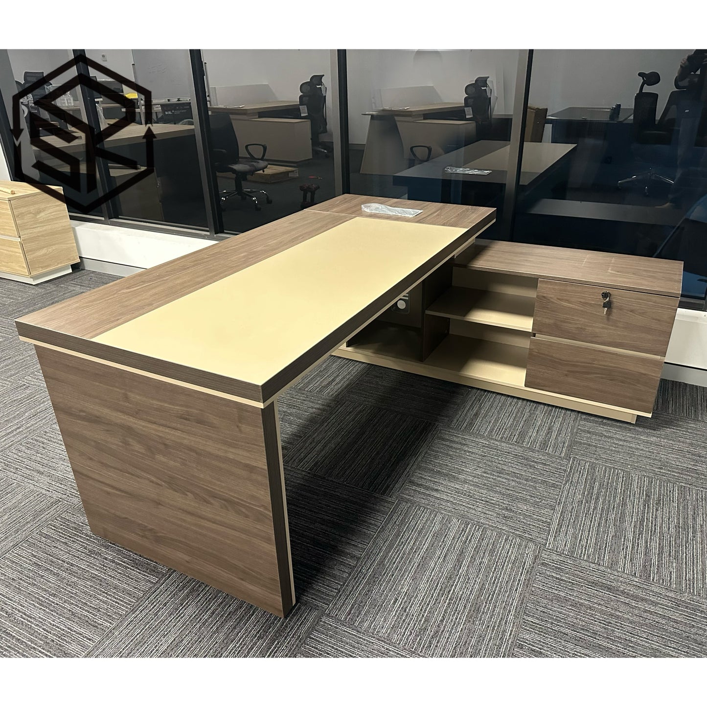 Corner desk with side cabinet/ corner work station/ L shaped desk k601 Rose Wood