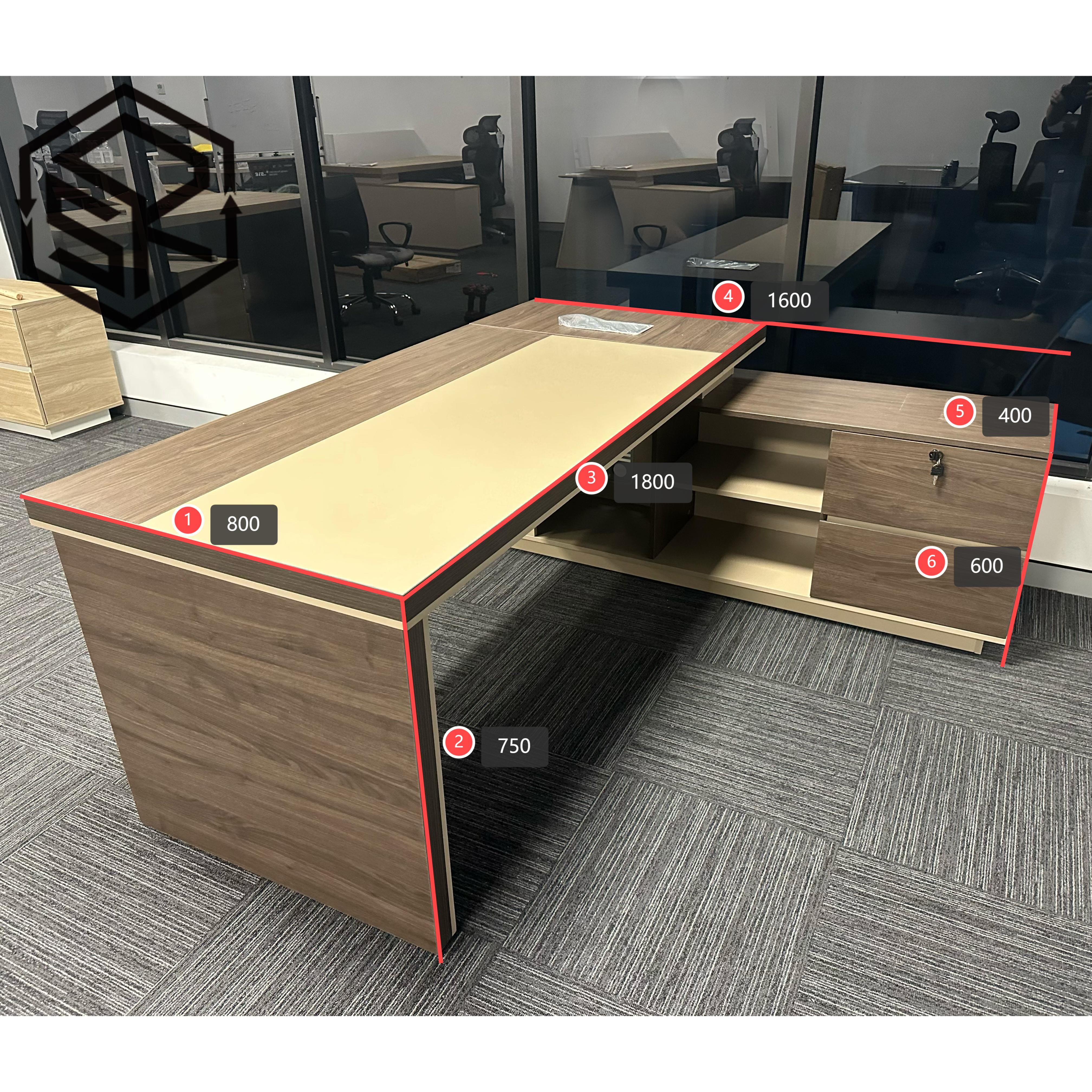 Corner desk with side cabinet corner work station L shaped desk k601 Rose Wood Desk one