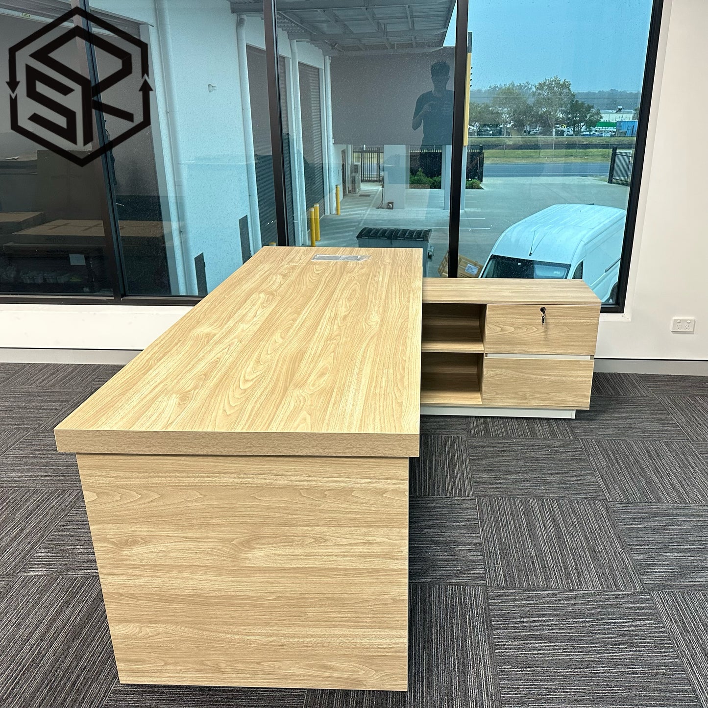 Corner desk with storage/ corner work station/ L shaped desk A003 Nika Oak White